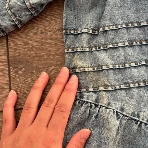 free people blue denim mini dress sweet surrender size large - Picture 6 of 6